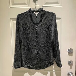 Express Black White Polka Dot Button Down Slim Fit Portofino Top Size XS